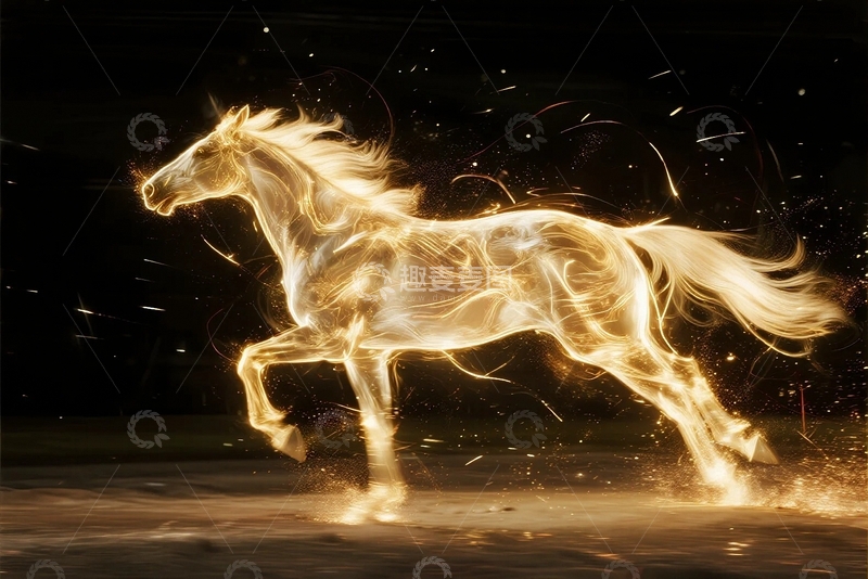高清大图下载【趣麦麦图】光影交织的骏马奔腾2