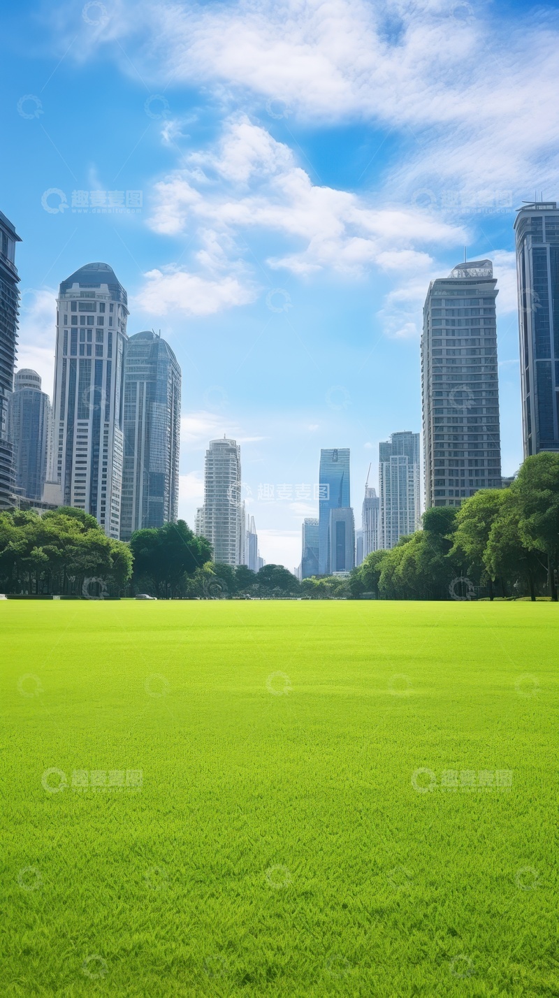 高清大图下载【趣麦麦图】草坪高楼大厦自然风景