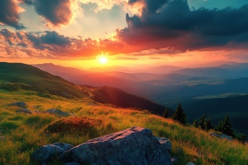 初阳映照下的山坡