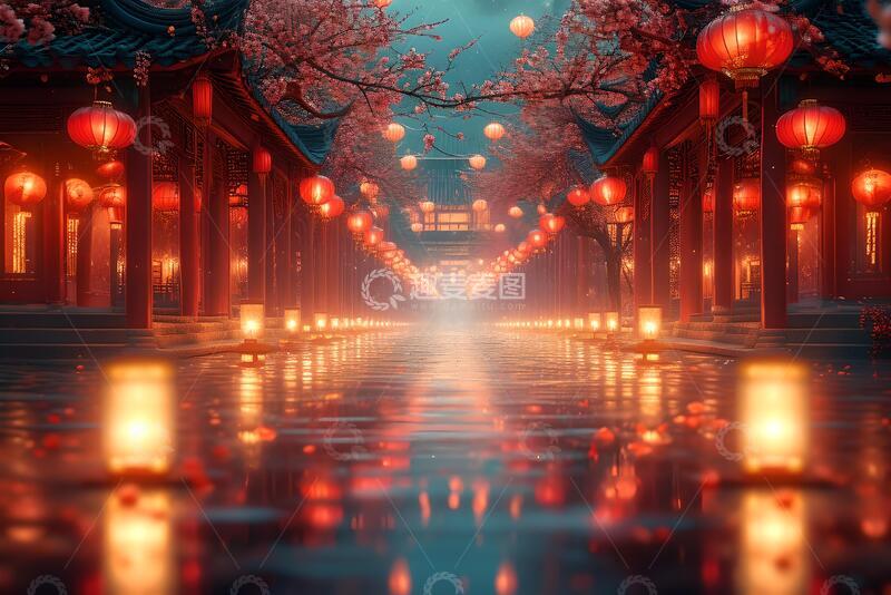 高清大图下载【趣麦麦图】传统喜庆节日的中国风建筑背景_7