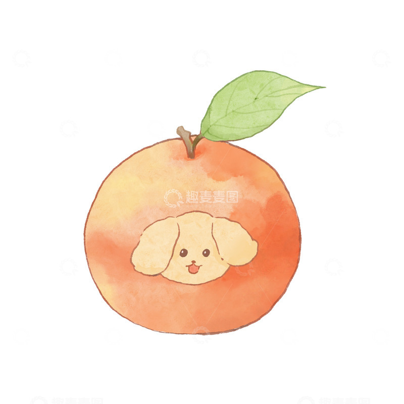 高清大图下载【趣麦麦图】水彩橙子狗狗