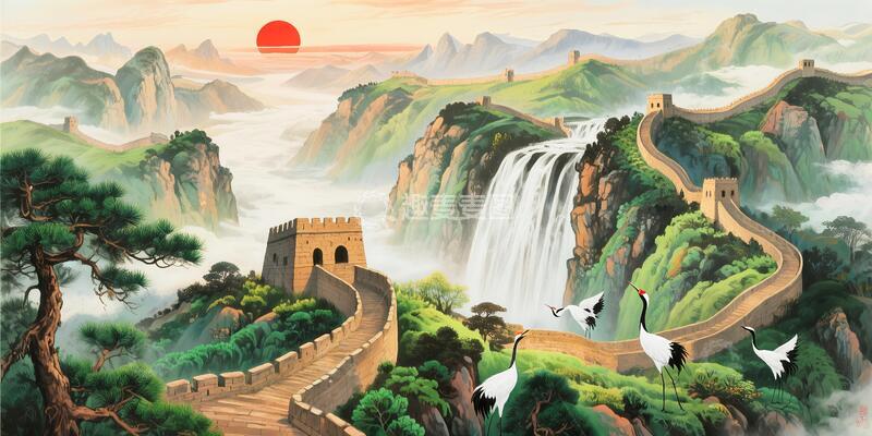 高清大图下载【趣麦麦图】长城国画山水画