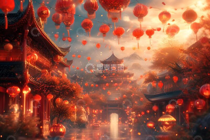 高清大图下载【趣麦麦图】传统喜庆节日的中国风建筑背景_5