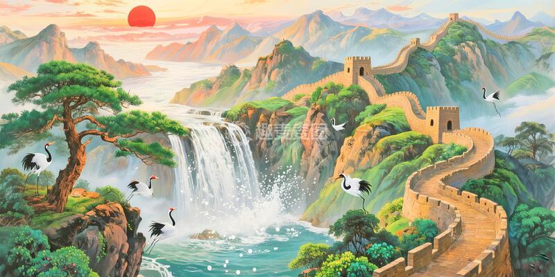 高清大图下载【趣麦麦图】国画中堂山水画万里江山