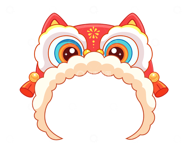 源文件下载【趣麦麦图】新年喜庆醒狮帽插画