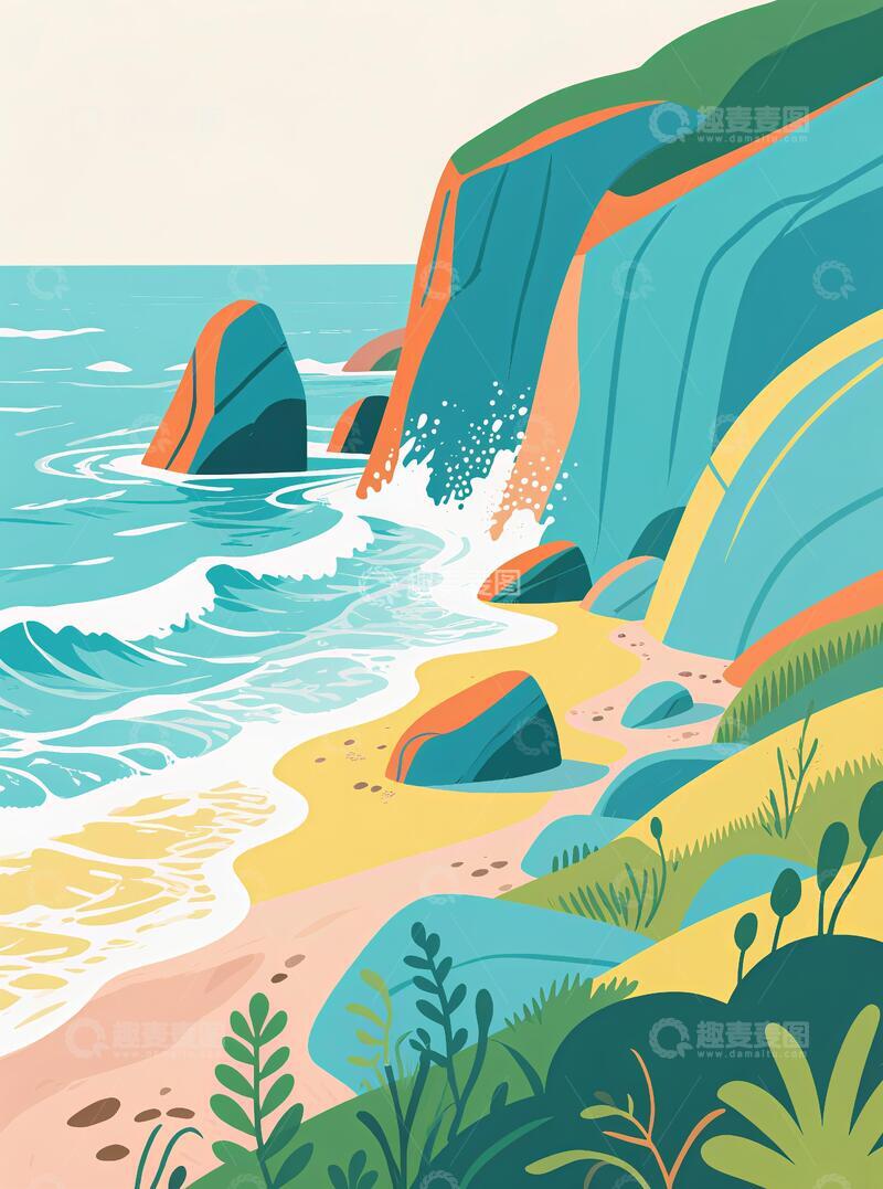 高清大图下载【趣麦麦图】客厅挂画三联画山川大海