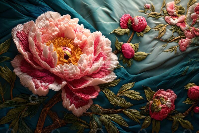 高清大图下载【趣麦麦图】传统纺织刺绣牡丹花开_8