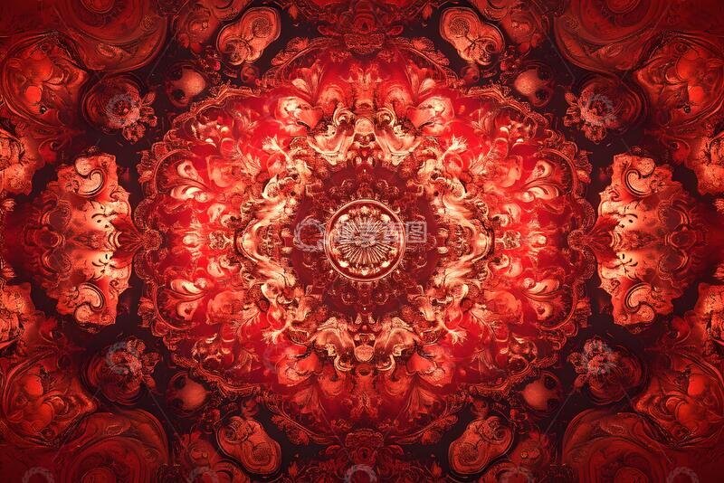 高清大图下载【趣麦麦图】传统纹样花纹红色底纹背景_6