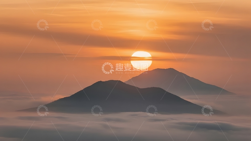 高清大图下载【趣麦麦图】云海托日，山峦映辉