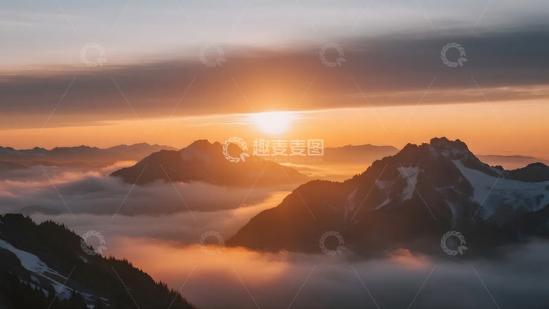 高清大图下载【趣麦麦图】日出云海，山峦染金