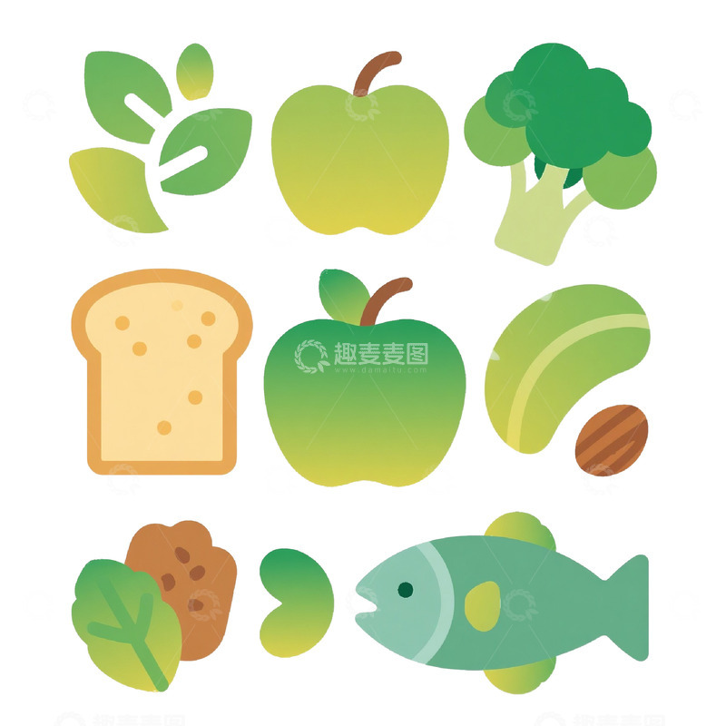 高清大图下载【趣麦麦图】手绘健康绿色食品主题免抠元素
