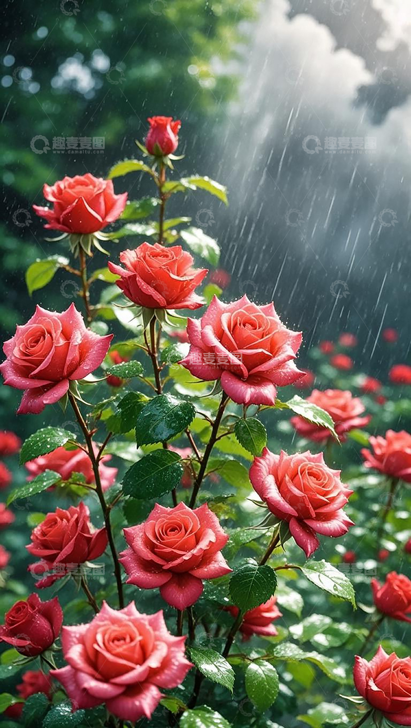 高清大图下载【趣麦麦图】雨中的玫瑰花园