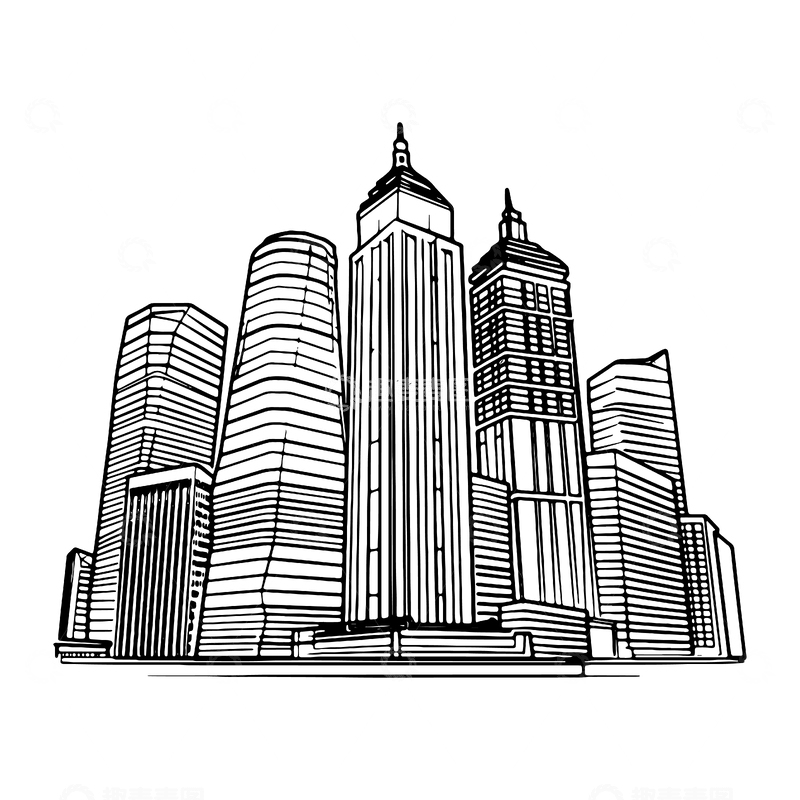 简约高楼大厦线稿元素