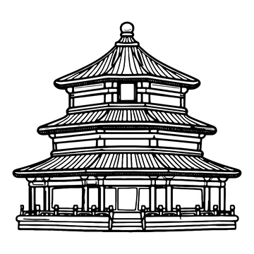 简约古建筑线稿元素