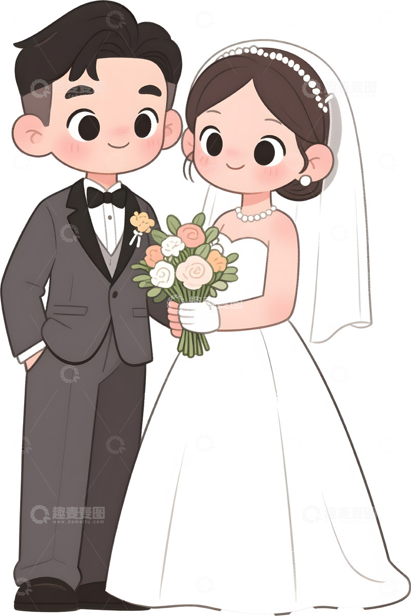 高清大图下载【趣麦麦图】卡通婚礼人物插画