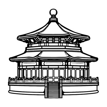 简约凉亭古建筑线稿