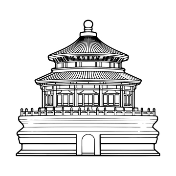简约古代凉亭古建筑线稿