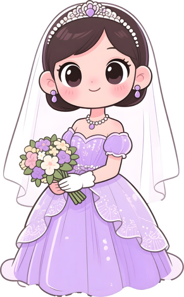 紫色卡通新娘
