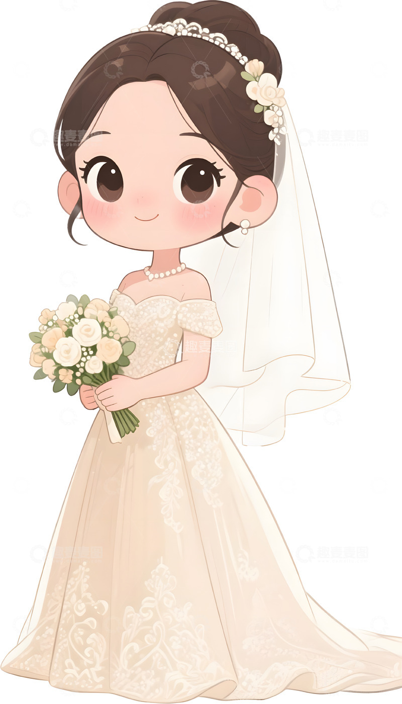 高清大图下载【趣麦麦图】卡通新娘插画