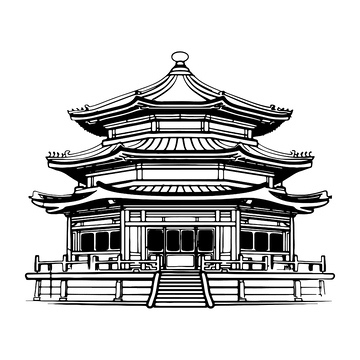 简约瓦房古建筑线稿