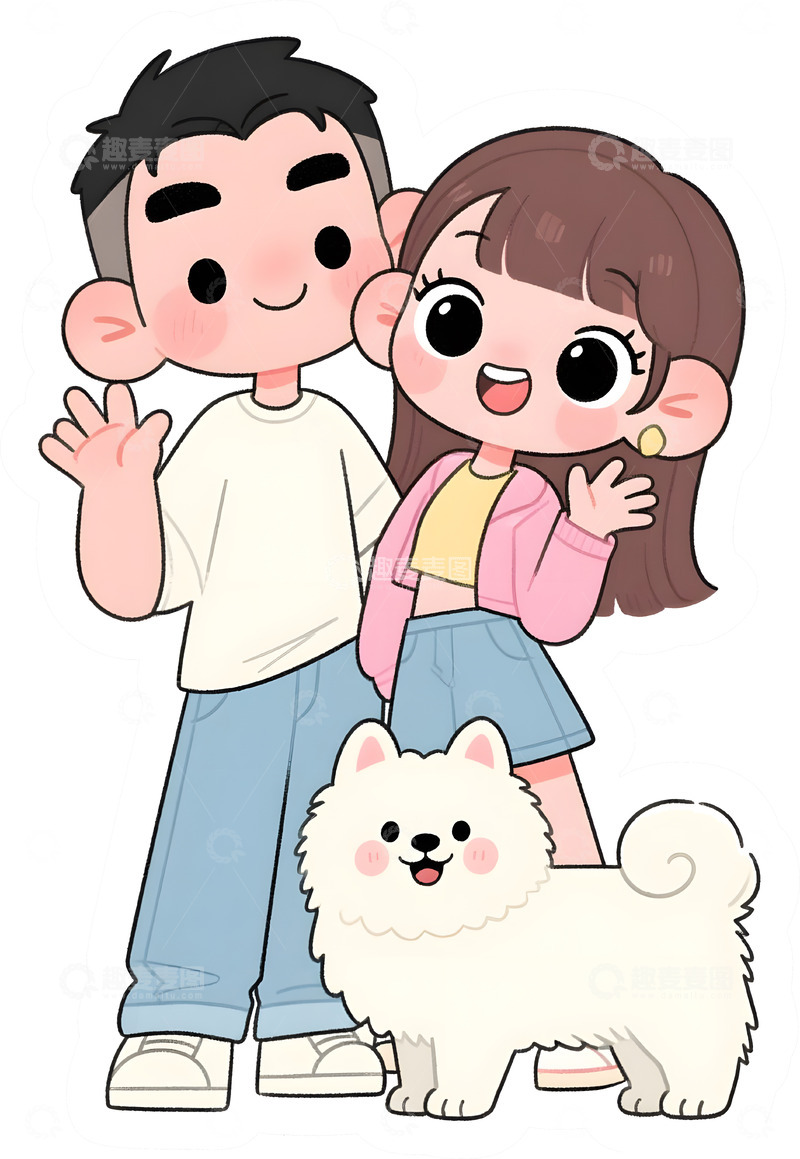 高清大图下载【趣麦麦图】情侣卡通扁平插画