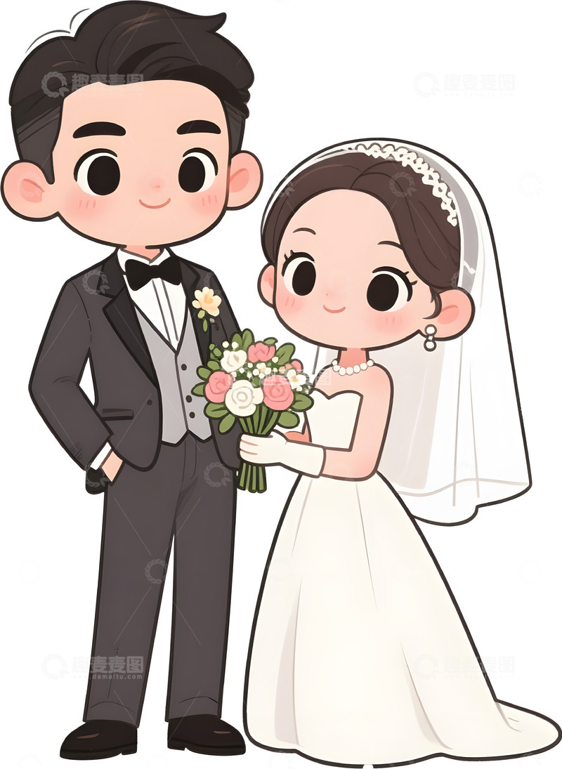 高清大图下载【趣麦麦图】卡通婚礼素材人物