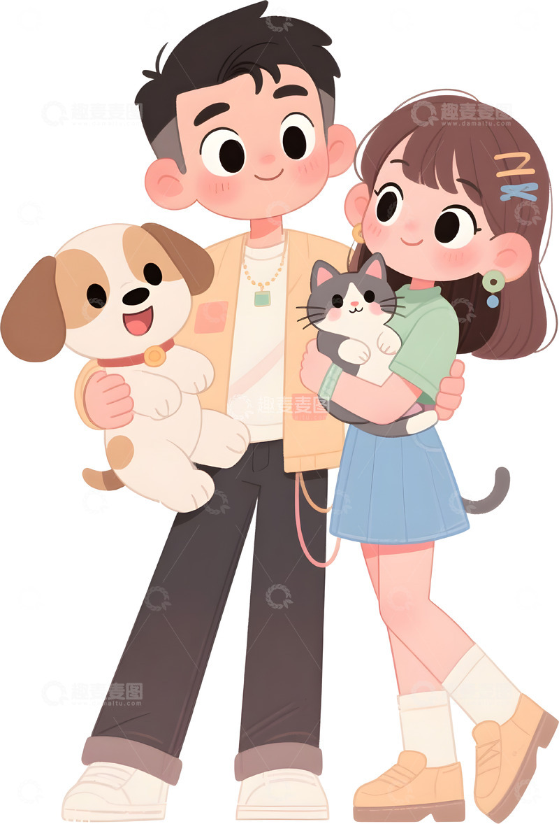 高清大图下载【趣麦麦图】抱着萌宠的情侣