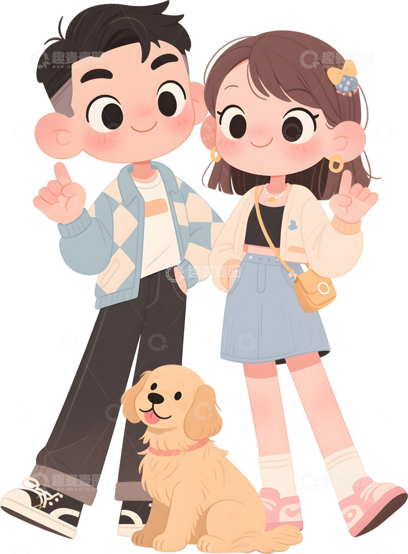 高清大图下载【趣麦麦图】卡通可爱情侣插画