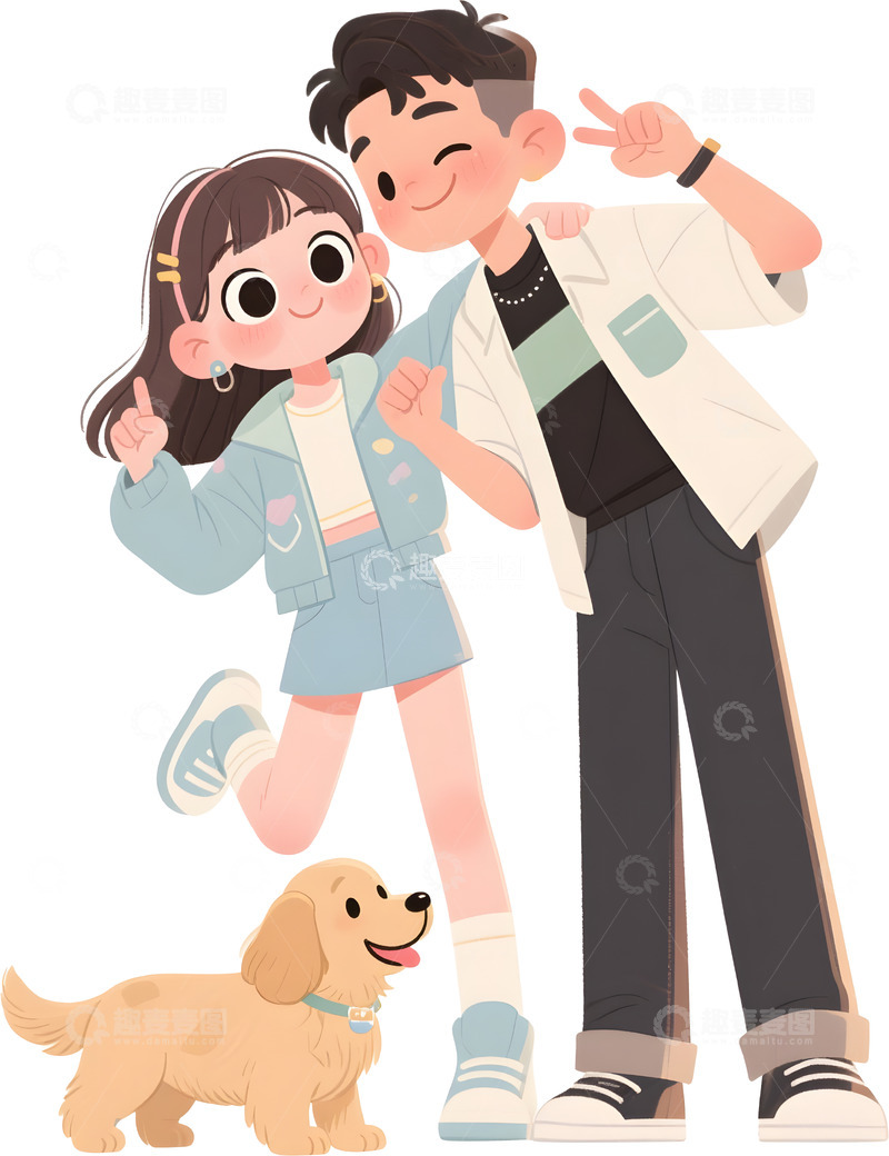 高清大图下载【趣麦麦图】卡通情侣萌宠人物