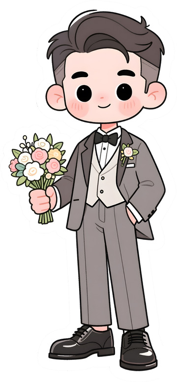 西装新郎捧花插画