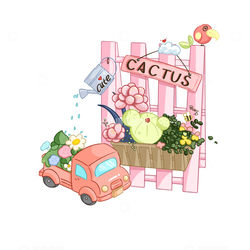 高清大图下载【趣麦麦图】-鲜花场景小插画