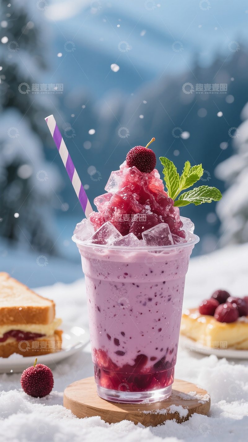 高清大图下载【趣麦麦图】清爽夏日杨梅冰饮冷饮饮料酸甜饮品