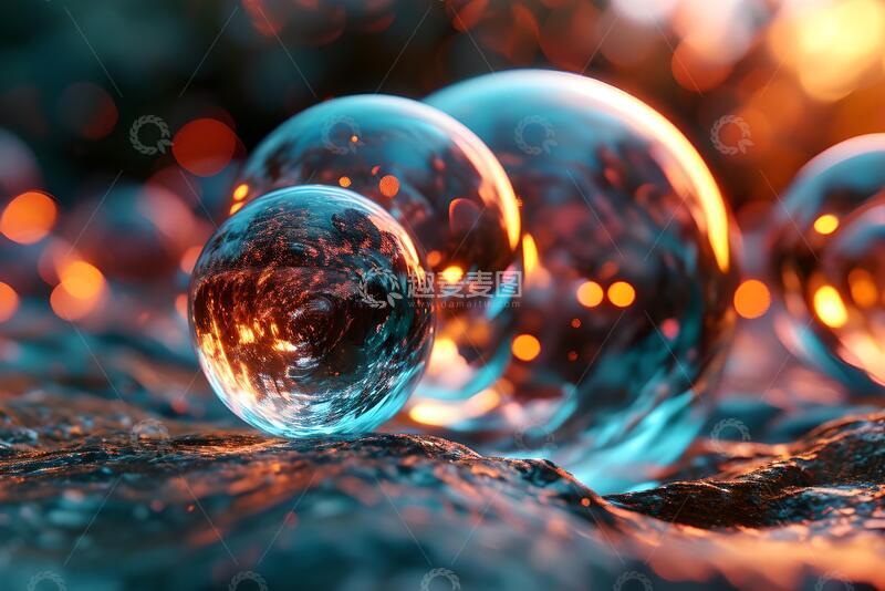 高清大图下载【趣麦麦图】抽象透明球体背景3D渲染_3