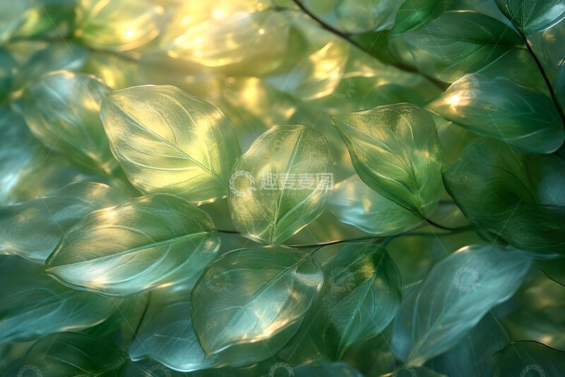 高清大图下载【趣麦麦图】-抽象透明叶子清新背景_3
