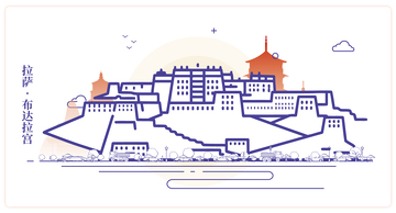 布达拉宫城市地标插画线稿