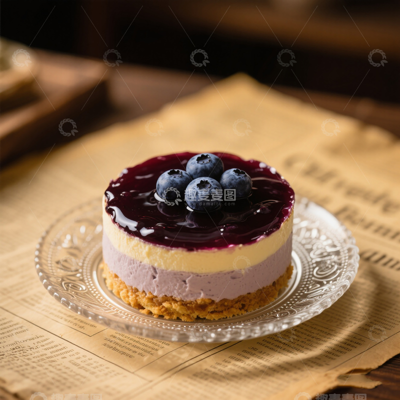 高清大图下载【趣麦麦图】复古氛围感美味蓝莓芝士小蛋糕
