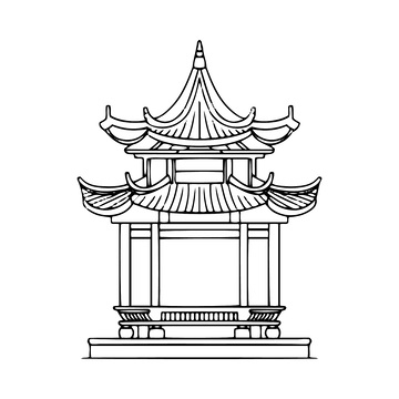 石亭凉亭亭子黑白线描建筑线稿建筑物