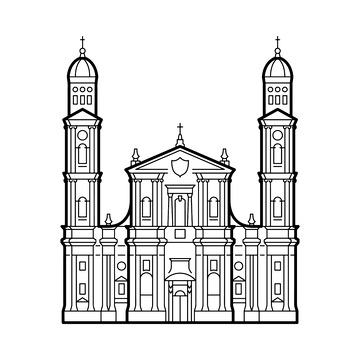 欧式城堡教堂高楼高塔建筑线稿建筑物