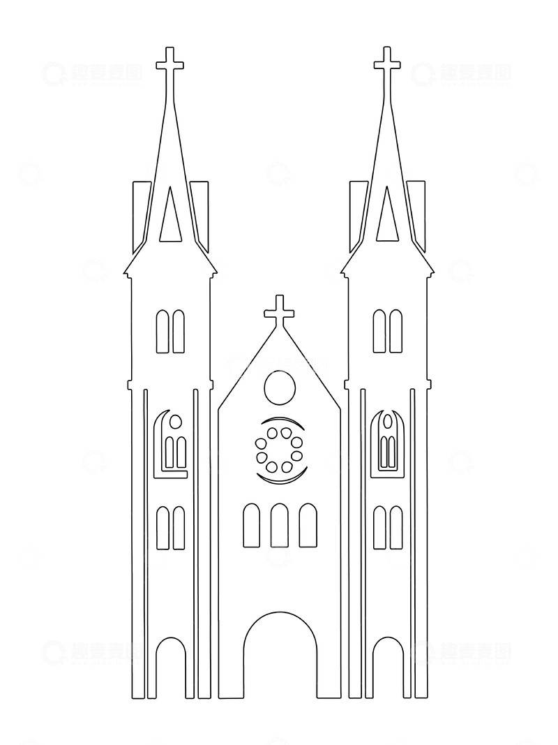源文件下载【趣麦麦图】教堂城堡礼拜堂高塔建筑线稿线描建筑物