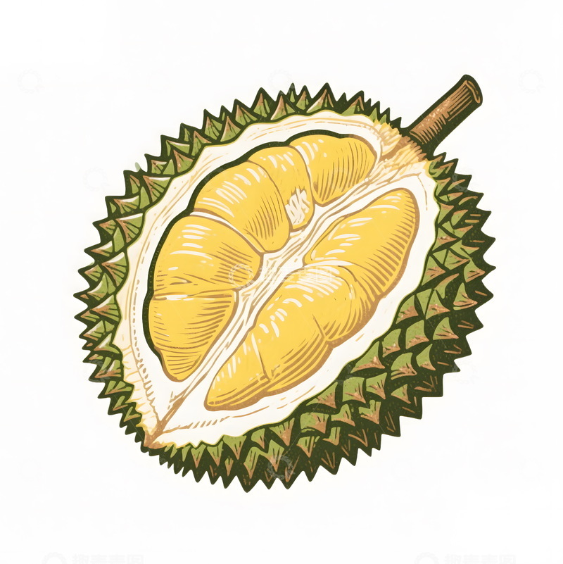高清大图下载【趣麦麦图】手绘榴莲插画插图