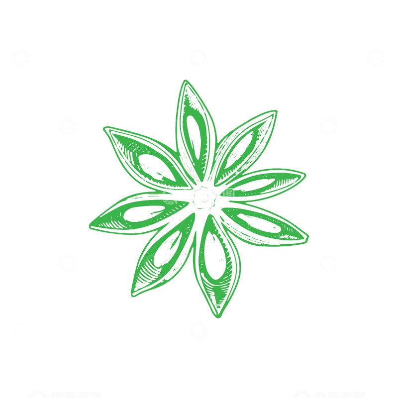 源文件下载【趣麦麦图】香料食材调料品八角线稿插画版画