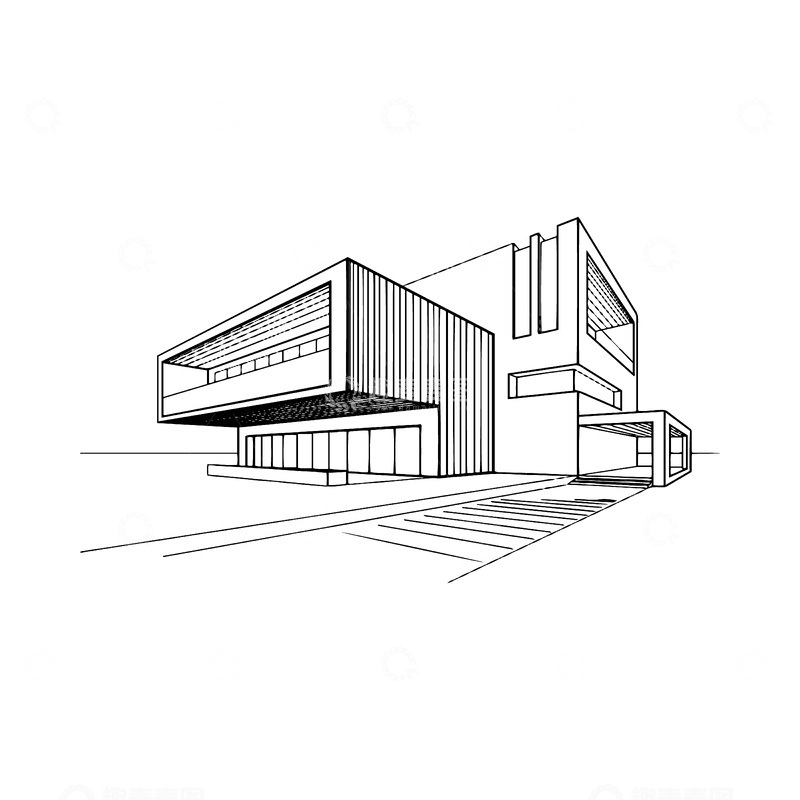 源文件下载【趣麦麦图】博物馆歌剧院别墅建筑线稿线描建筑物