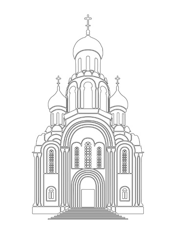 教堂礼拜堂城堡建筑物黑白线描线稿