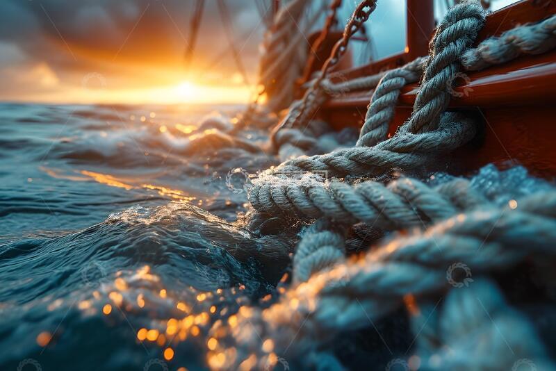 高清大图下载【趣麦麦图】船的锚索被缠结的近景_7