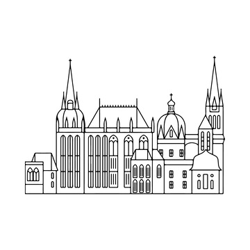 礼拜堂教堂城堡房屋黑白线描建筑线稿