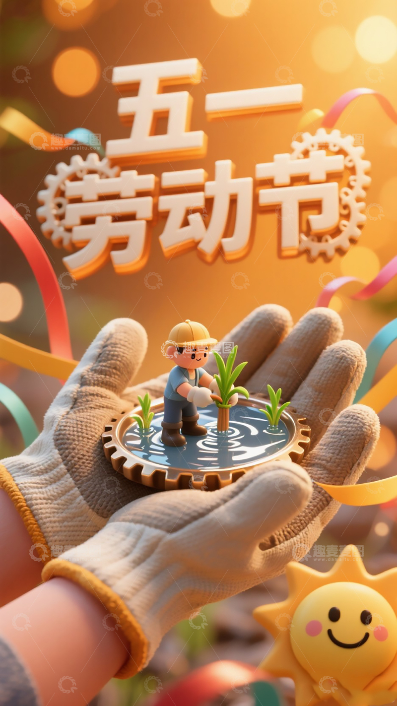 微距视角的3D劳动手套特写