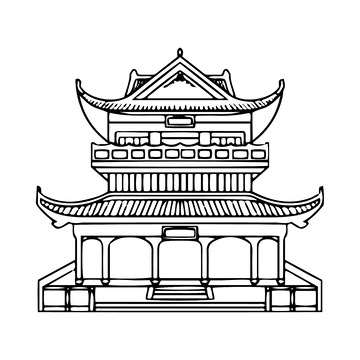 楼阁高楼黑白线描建筑线稿建筑物