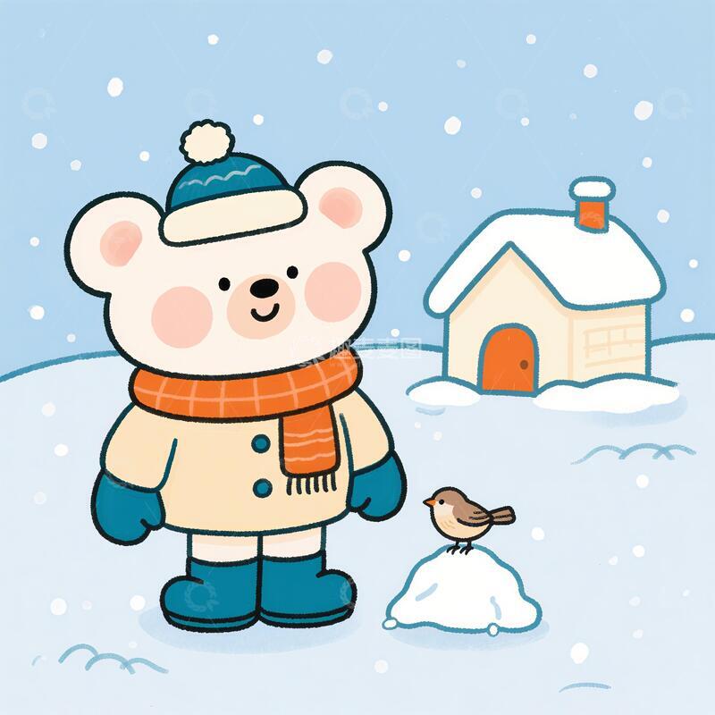 高清大图下载【趣麦麦图】雪天小熊被套图案