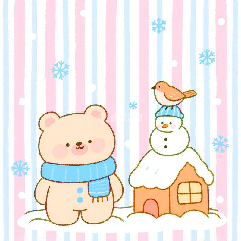 高清大图下载【趣麦麦图】小鸟小熊雪人被套图案