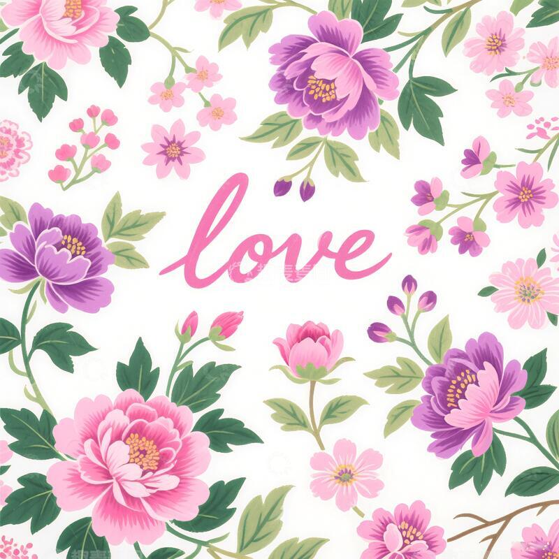 高清大图下载【趣麦麦图】粉紫色浪漫爱情床单图案